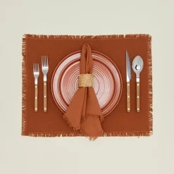 Dot + Army Table Linens^Basket Weave Napkin Ring, Set of 4