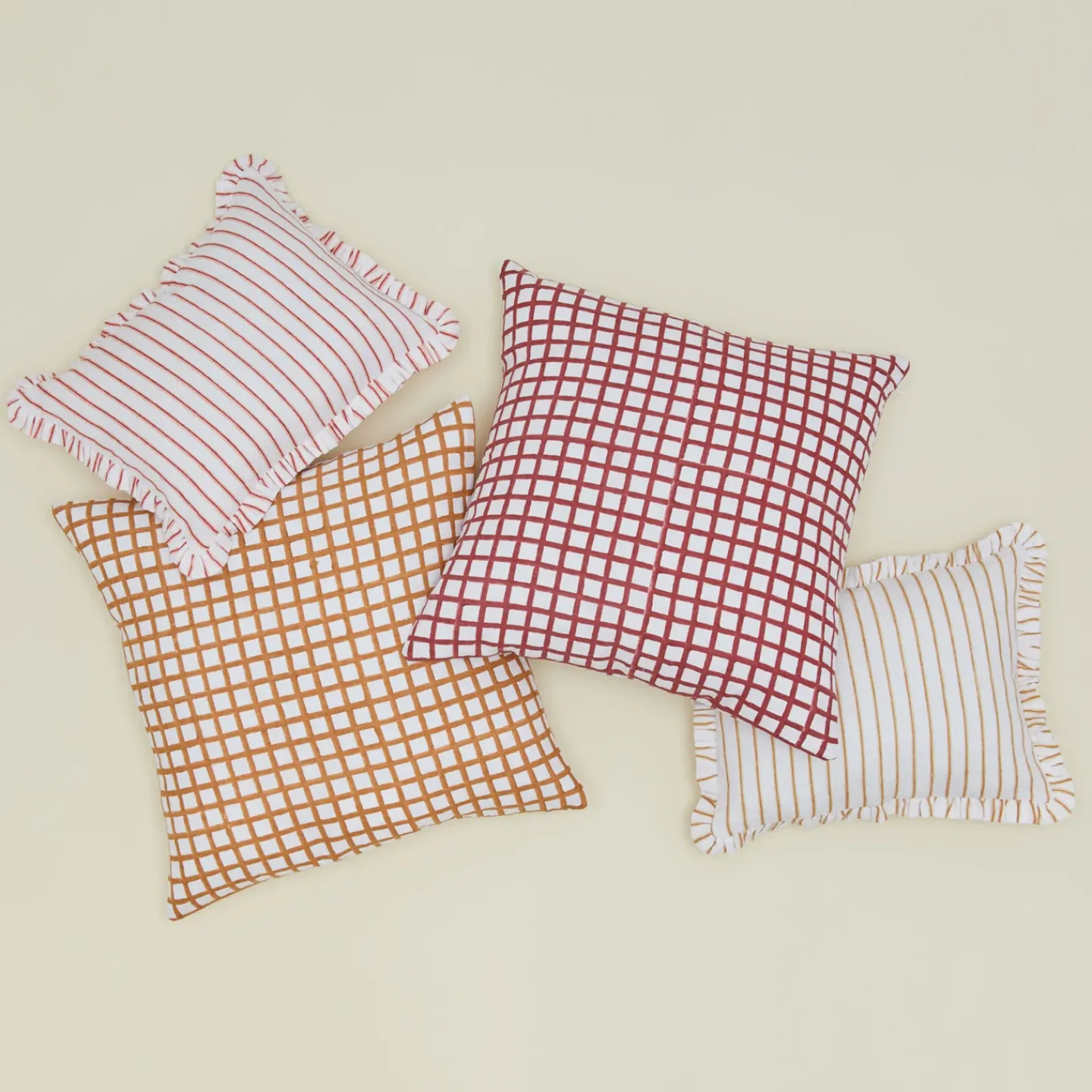 Craft Boat Pillows^Block Printed Striped Ruffled Pillow Cover