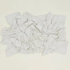 Fog Linen Throws^Chambray Linen Throw Blanket - White Stripe