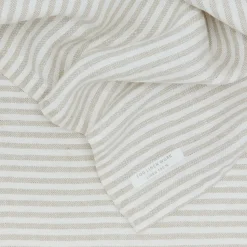 Fog Linen Throws^Chambray Linen Throw Blanket - White Stripe