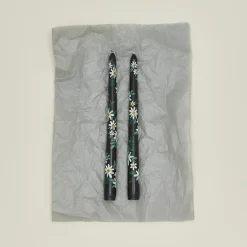 Ashley Myers Candles & Tapers^Floral Handpainted Taper Pair - Black