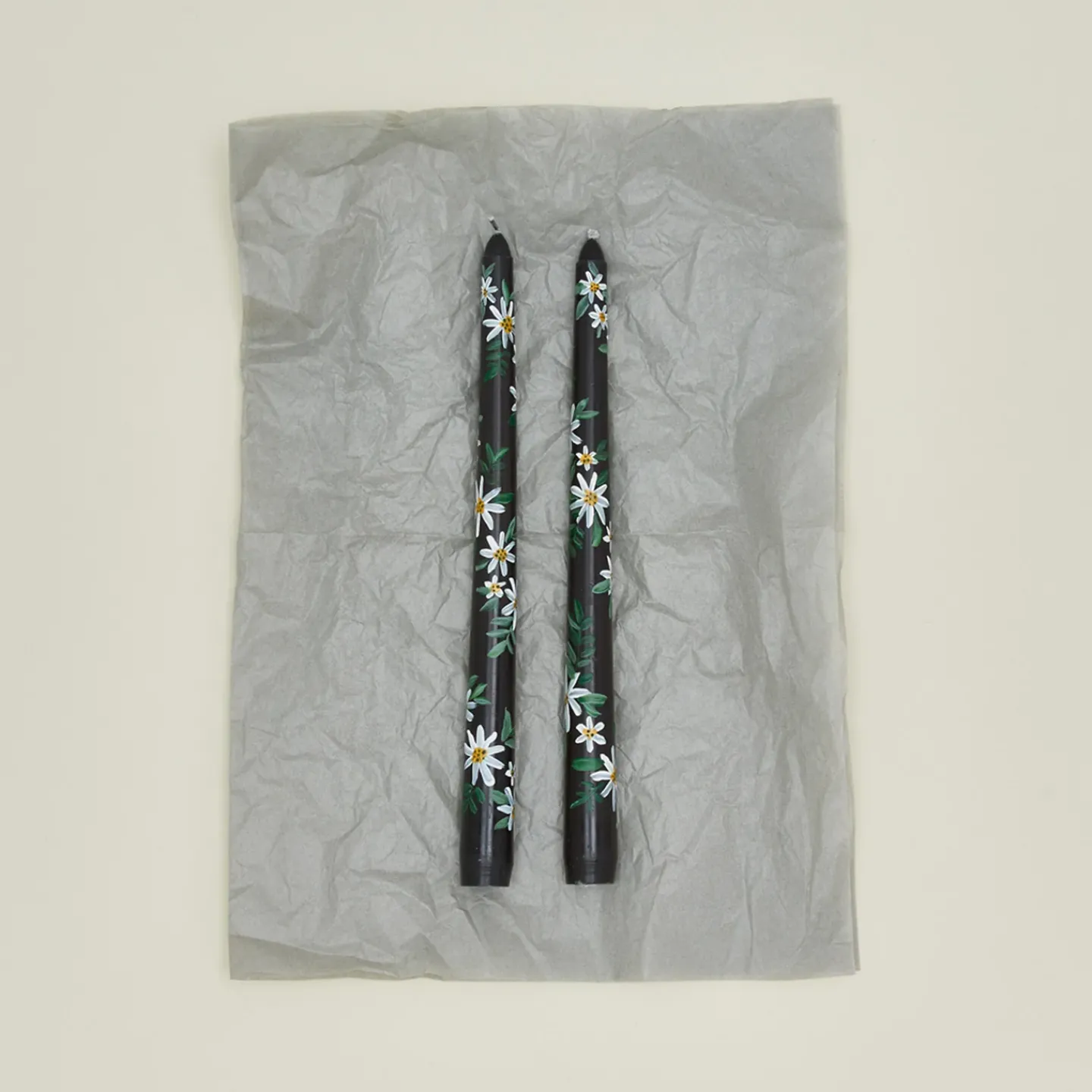 Ashley Myers Candles & Tapers^Floral Handpainted Taper Pair - Black