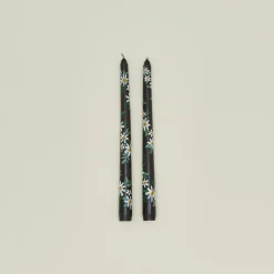 Ashley Myers Candles & Tapers^Floral Handpainted Taper Pair - Black