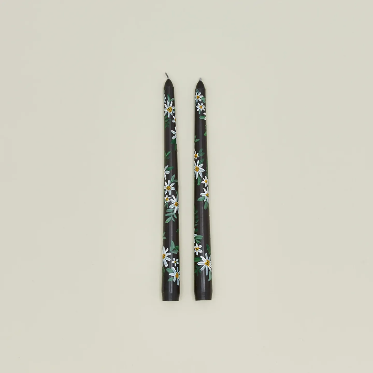 Ashley Myers Candles & Tapers^Floral Handpainted Taper Pair - Black
