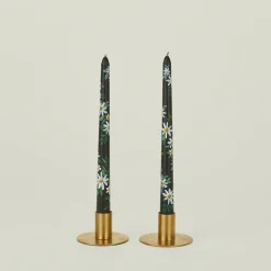 Ashley Myers Candles & Tapers^Floral Handpainted Taper Pair - Black