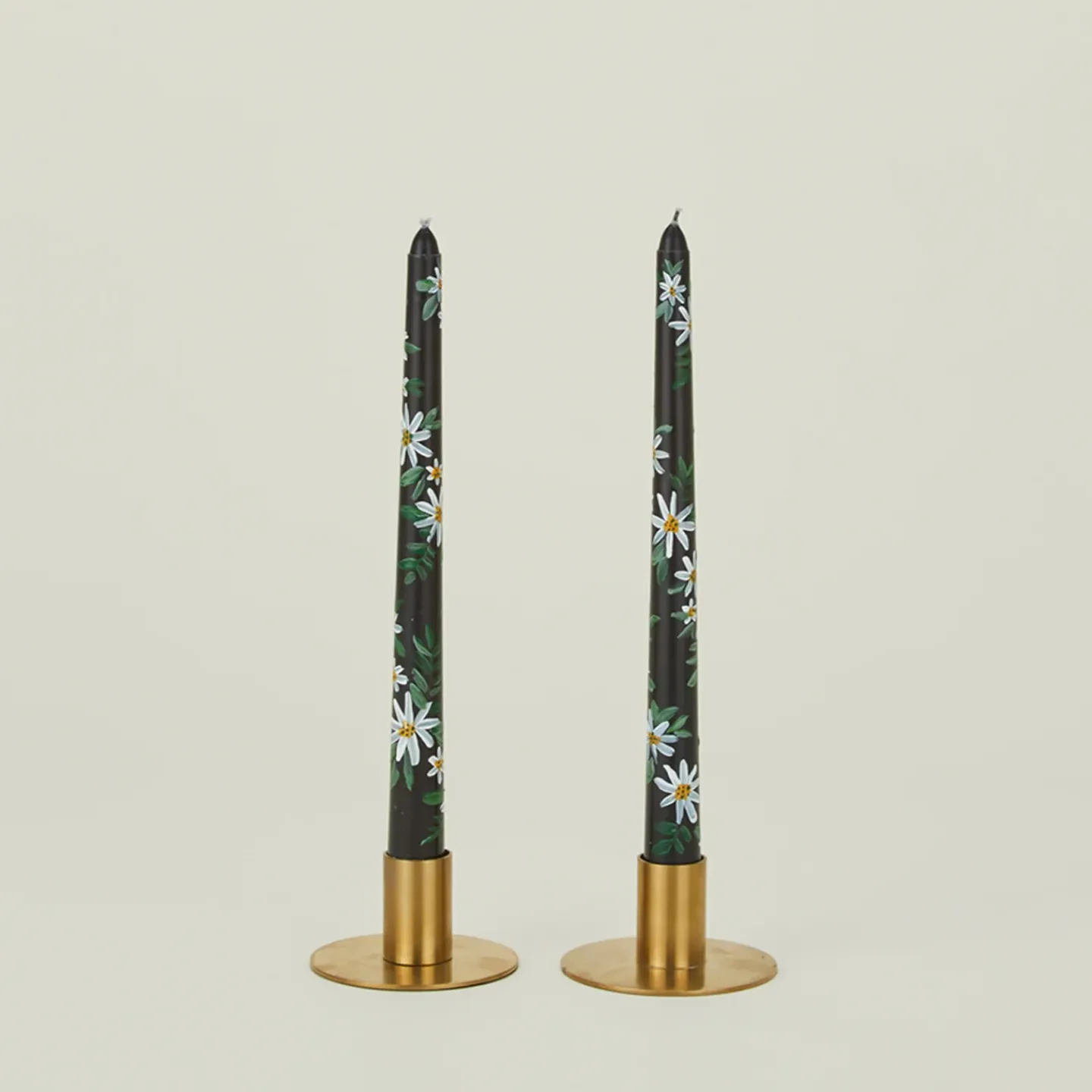 Ashley Myers Candles & Tapers^Floral Handpainted Taper Pair - Black