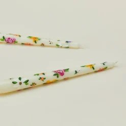 Ashley Myers Candles & Tapers^Floral Handpainted Taper Pair - White