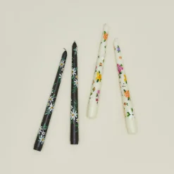 Ashley Myers Candles & Tapers^Floral Handpainted Taper Pair - White
