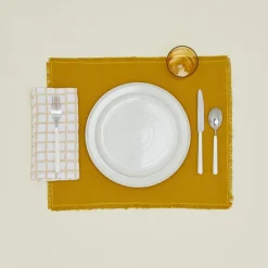 Craft Boat Table Linens^Hand Block Grid Napkin, Set of 2