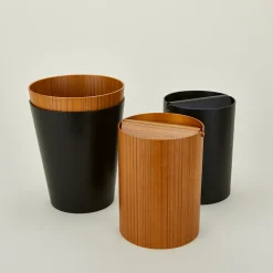 Saikai Toki Bath Accessories|Baskets & Storage^Lidded Wooden Wastebasket