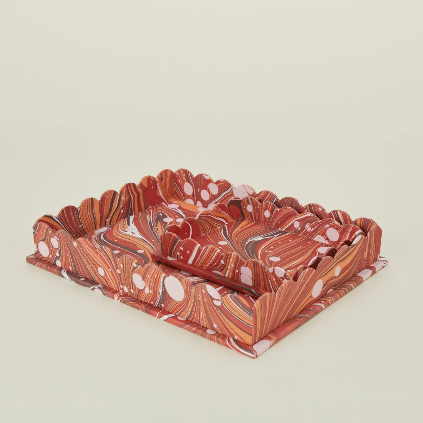 Craft Boat Serveware|Trays & Catch-alls^Marbleized Scalloped Tray, Set of 2