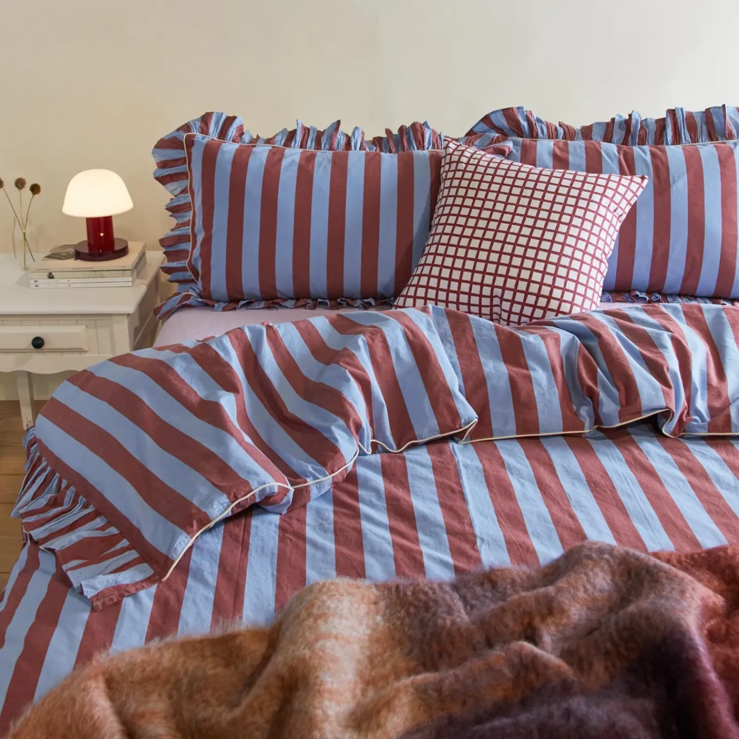 TBCo Duvets^Striped + Ruffled Duvet Cover